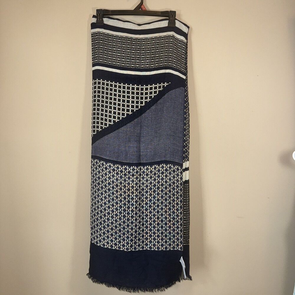 J. Crew Navy Blue Fringe Hem Large Scarf - NWT